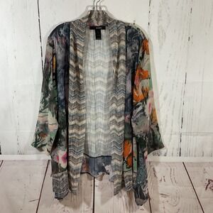 Ali Miles Women XL Open Front Sheer Cardigan Abstract Artsy Lagenlook Flowy Boho